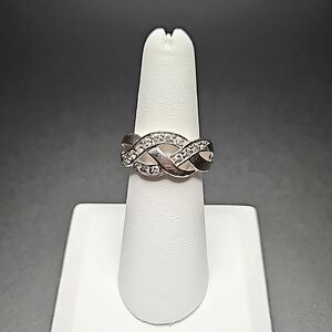 Y2K Sterling Silver Zircon Ring Marked IBB CN Weave Design Size 7